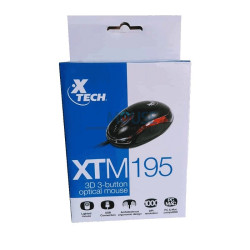 MOUSE XTECH USB XTM-195 1000DPI/3D 3 BOT/ C/ LED ROJO/NEGRO