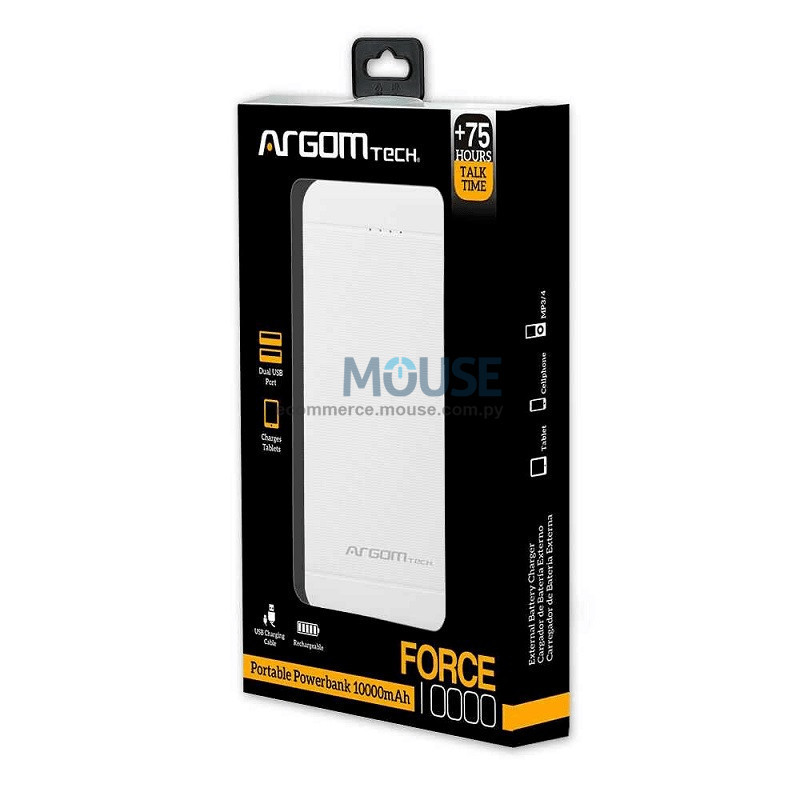 CARGADOR PORTÁTIL ARGOMTECH ARG-PB-1110WT 10.000mAh BLANCO